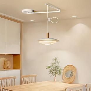 北欧复古可移位吊灯原木风简约书房岛台餐厅吧台摇臂伸缩单头吊灯