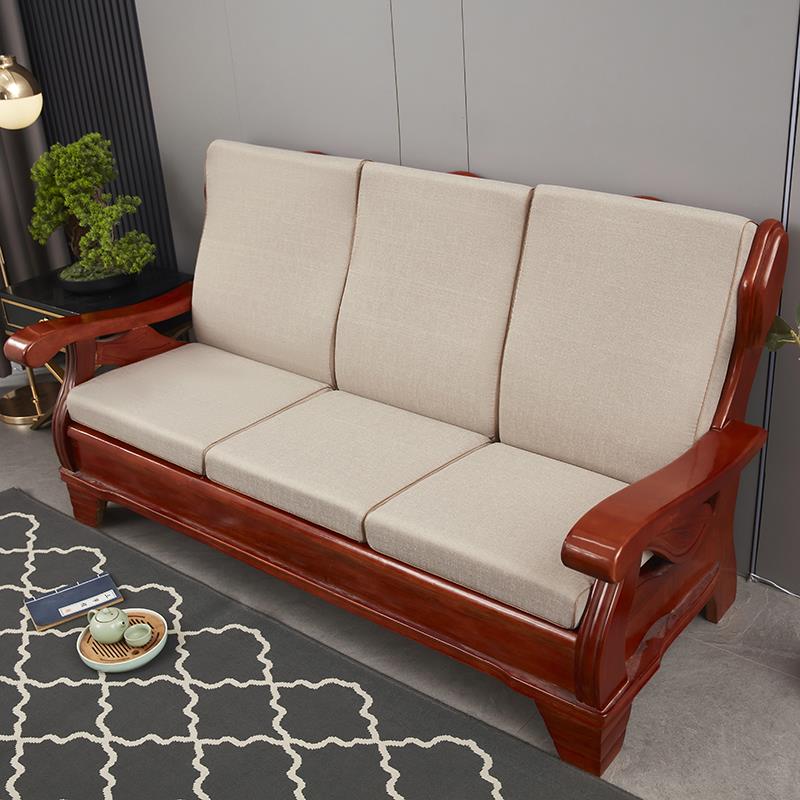 红实木沙发垫防滑可拆洗带靠背连体老式春秋椅高密度加硬海绵坐垫