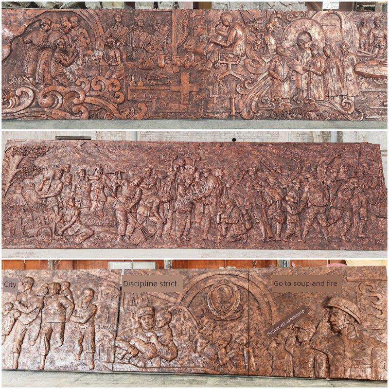 定制浮雕玻璃钢砂岩锻铜红色文化背景墙校园党建彷铜户外装饰雕塑