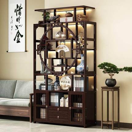 现代简约多宝阁摆件置物架子博古架实木新中式茶叶展示柜茶室茶柜