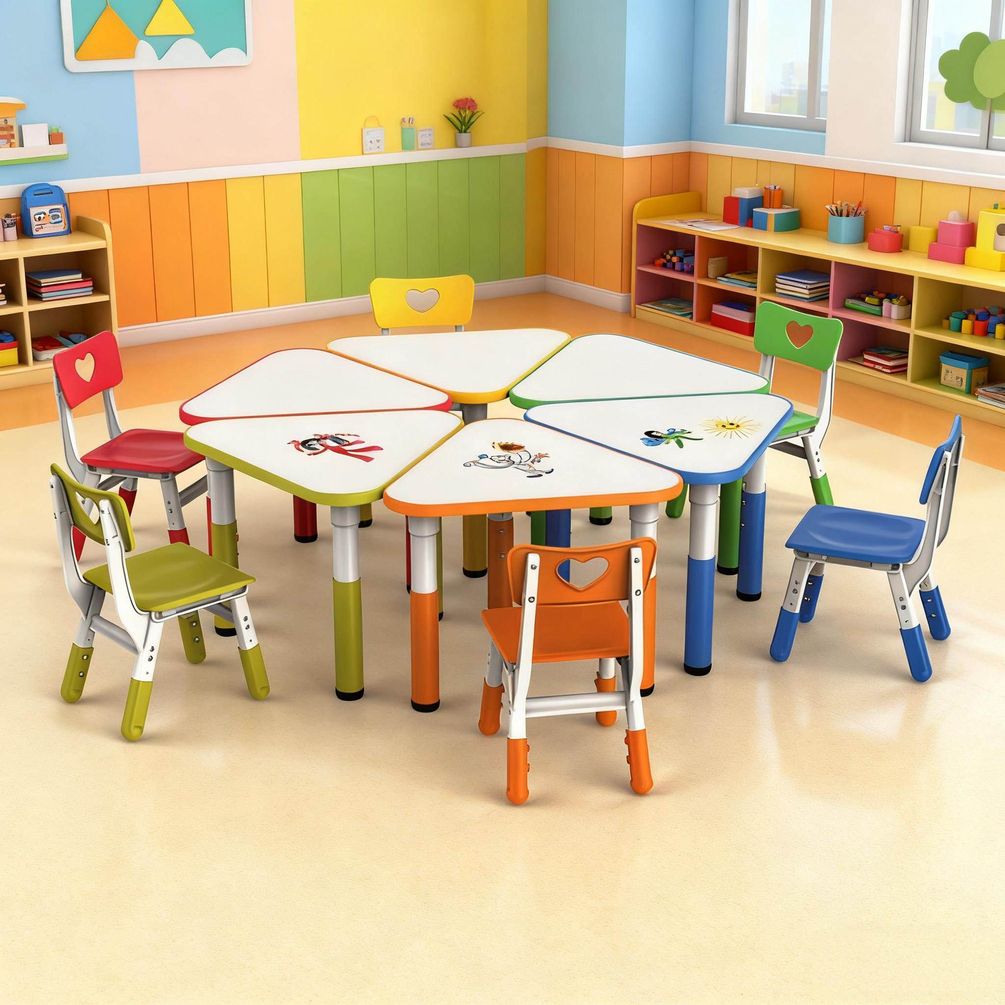 育才三角桌幼儿园儿童可拼式三角形桌子画画游戏培训早教机构桌椅
