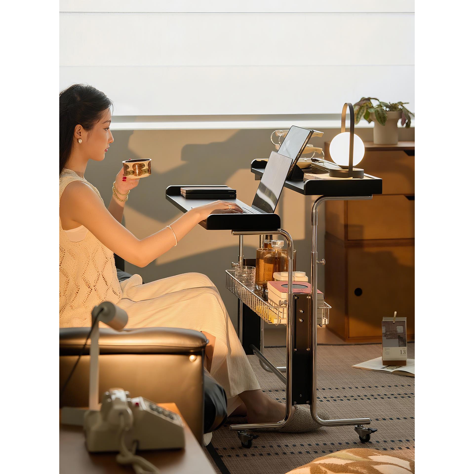 中古实木升降家用电脑折叠包豪斯卧室飘窗移动化妆学习办公书桌子