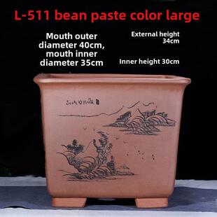 宜兴市特大方桶盆方形紫砂崖盆景盆树桩盆景陶瓷盆厂家直销