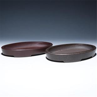 紫砂花盆精品花盆托盘椭圆无孔接水盘底盘室内假山造景盆景中国风