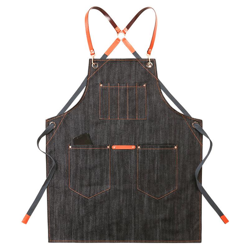 直销新款牛仔围裙厨房做饭咖啡师绘画西餐厅理发师奶茶店工作服印