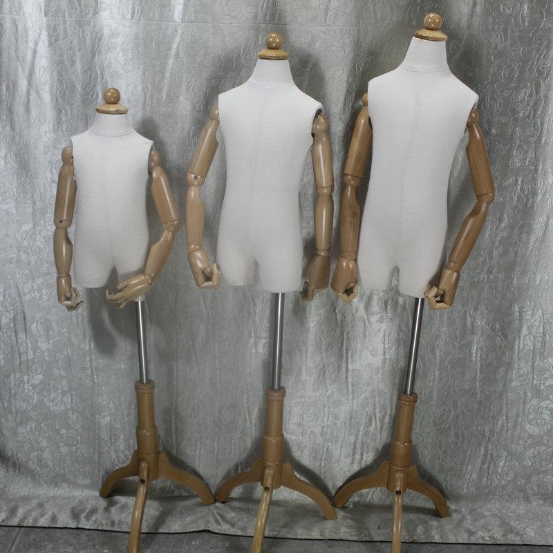 直销新款硬泡小童白麻布带实木木手服装模特道具 儿童半身模特道