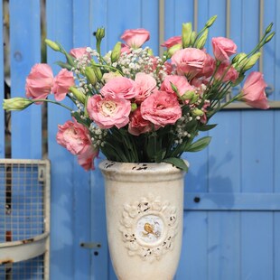 热销复古做旧陶瓷彩釉玫瑰花环小鸟奖杯花瓶盆家居摆件创意艺术装