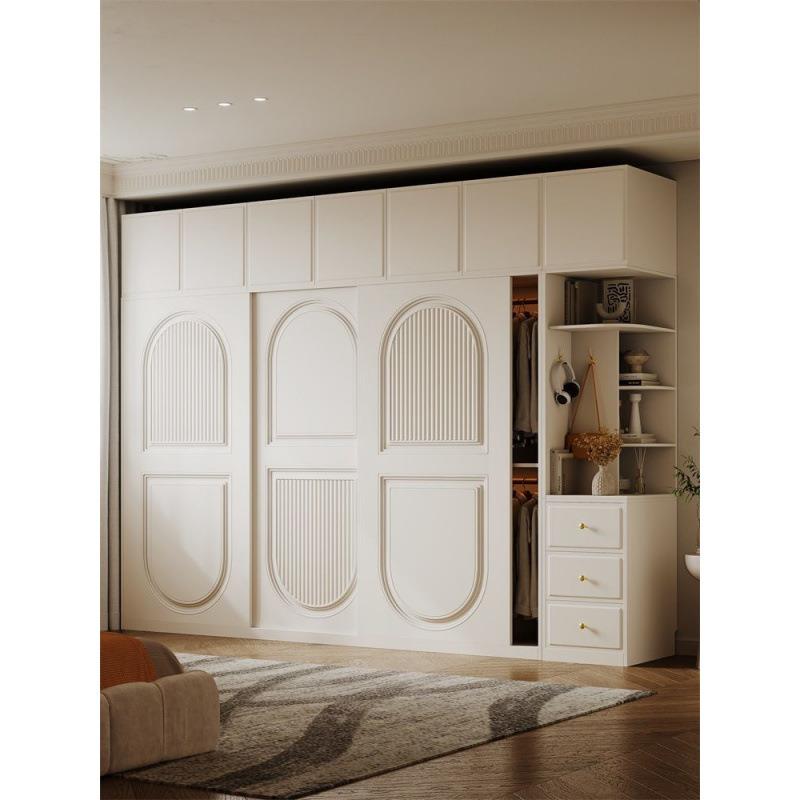 衣柜奶油风法式推拉门网红家用柜子经济型高挡小户型简约大衣橱