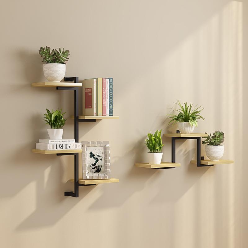 墙上置物架花架现代简约创意装饰简易壁挂隔板铁艺多层书架打孔