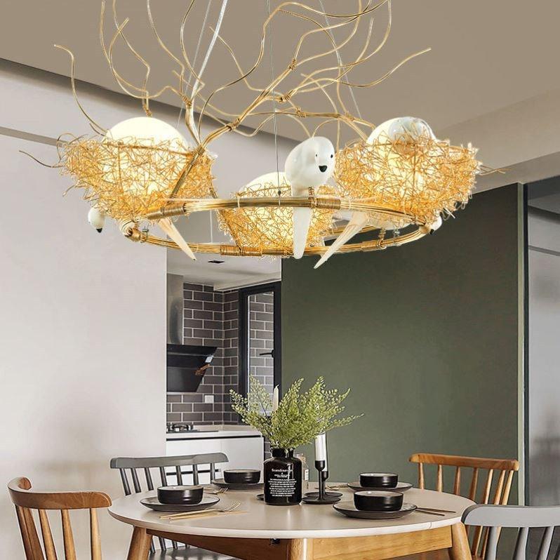 餐厅吊灯现代简约鸟窝吊灯餐厅卧室客厅个性创意鸟蛋鸟巢吧台吊灯