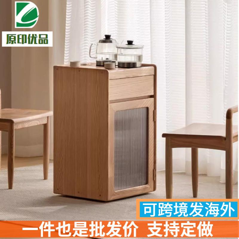 橡木实木可移动茶水柜小户型泡茶桌客厅沙发边几新中式家用小茶台