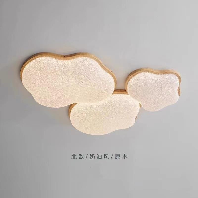 复古客厅灯全光谱原木风卧室灯2024新款水晶沙灯罩儿童房云朵灯具