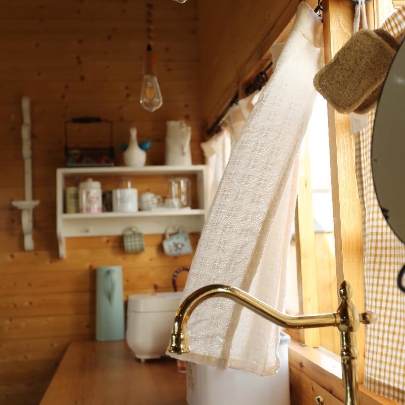 日式棉麻原木风棉线纱帘窗帘窗纱半帘缕空复古免打孔门帘粘贴