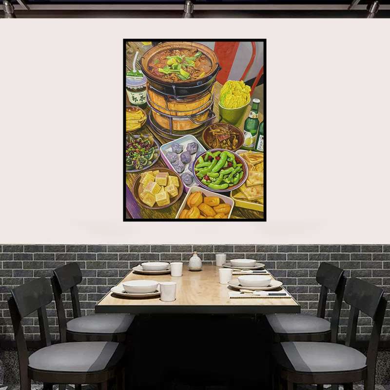 纯手绘油画现代火锅店烧烤店墙面装饰画创意个性餐馆饭店壁画餐饮图片