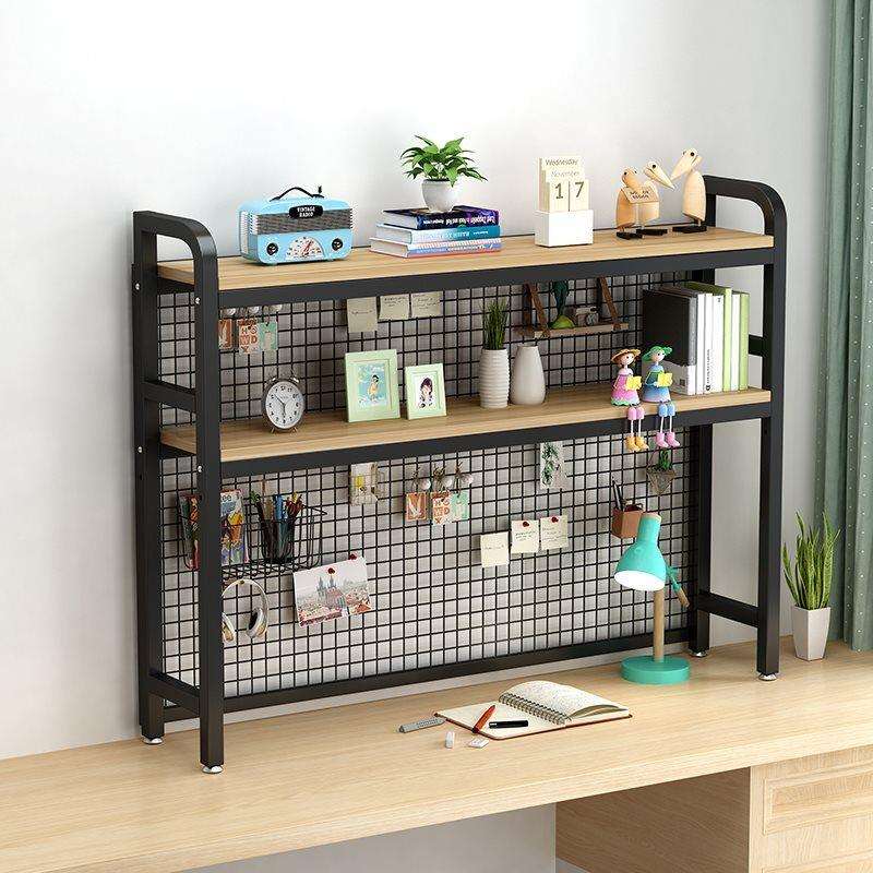 J&网格桌面书架两层铁艺桌上置物架双层电脑书桌简约多层收纳架