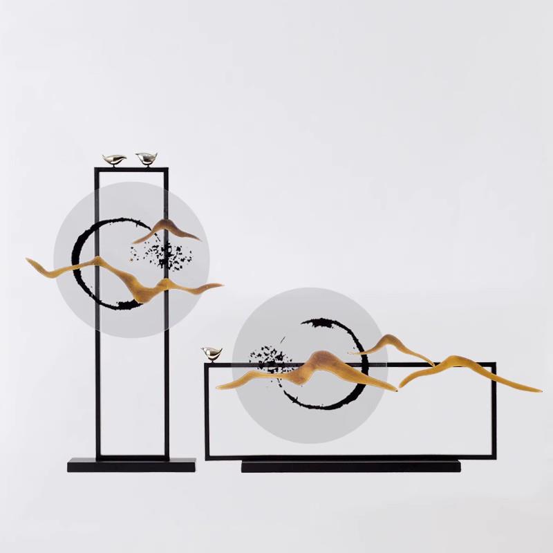 新中式日落摆件金属亚克力客厅玄关酒柜博古架摆设样板间软装饰品