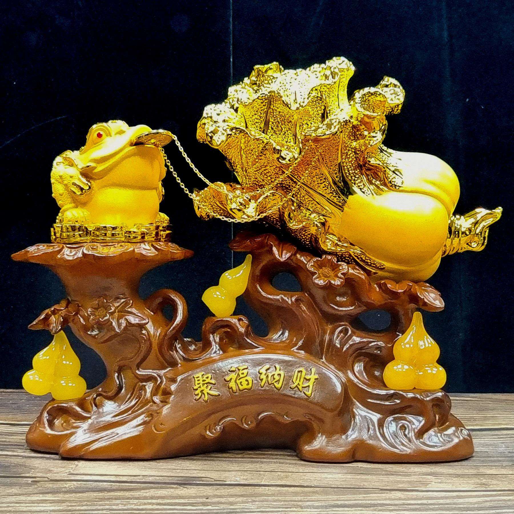 树脂工艺品金蟾白菜摆件聚财纳福家居装饰工艺品客厅电视柜送店铺
