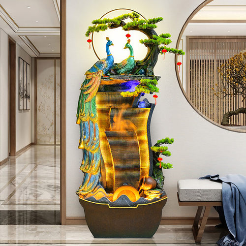 孔雀流水喷泉家居装饰品假山水幕墙循环水景观客厅办公室落地摆件