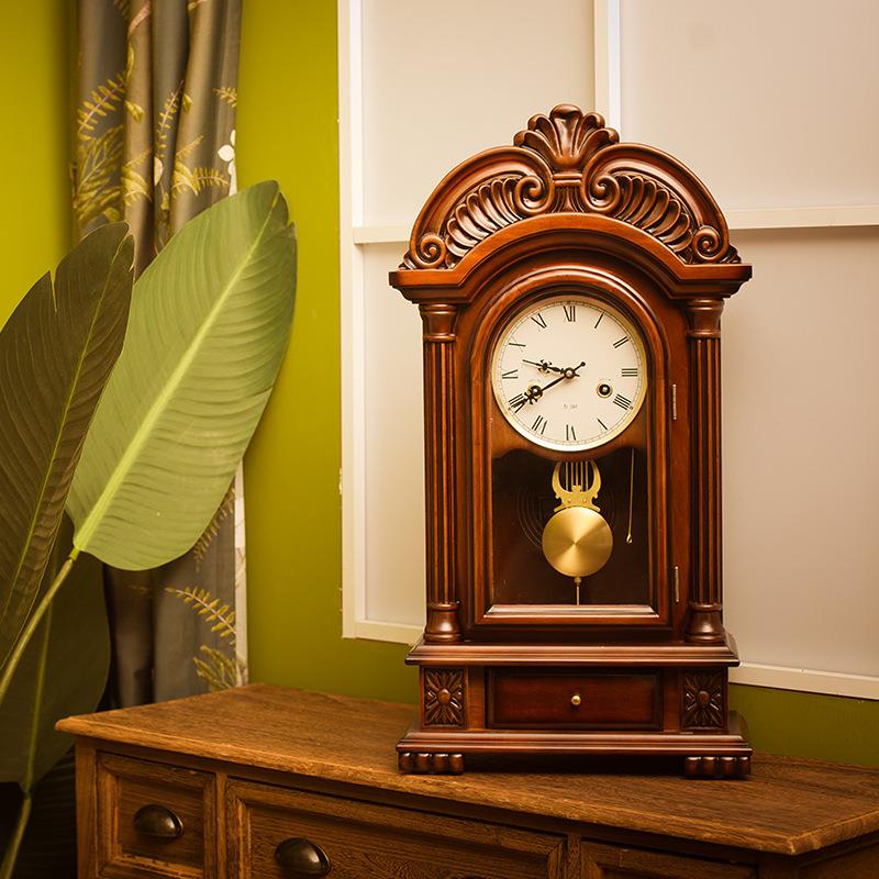 欧式座钟中式实木机械钟表北极星机芯复古抽屉台钟客厅家用老式钟