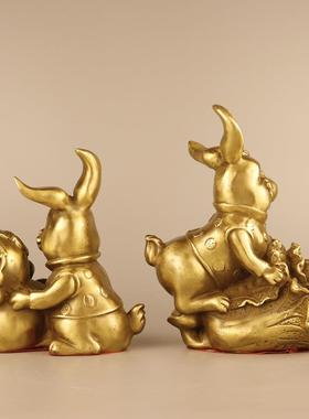 直销新款黄铜财福兔摆件 铜百财兔 福禄兔家居装饰创意礼品工艺品