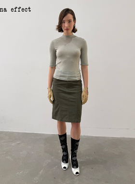 antenna effect  经典柔软舒适修身半高领五分袖弹力针织打底上衣