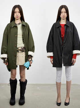 antenna effect 复古秋季新款宽松廓形翻领袖口翻边外套风衣