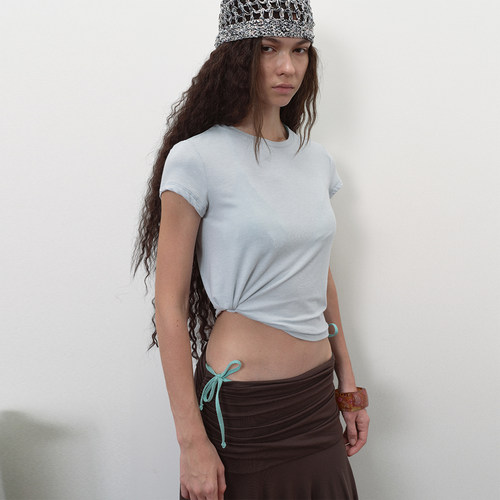 antenna effect 复古正肩圆领夏季纯色半袖T恤