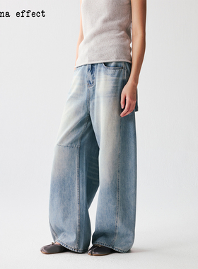 antenna effect 复古立体口袋装饰阔腿宽松水洗做旧浅调牛仔长裤