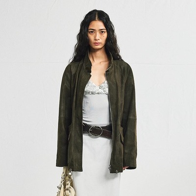 antenna effect春季巴恩风麂皮绒质感腰间抽绳夹克宽松复古外套