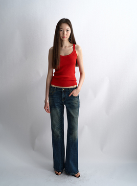 antenna effect复古大u领针织背心运动百搭修身显瘦吊带Tanktop