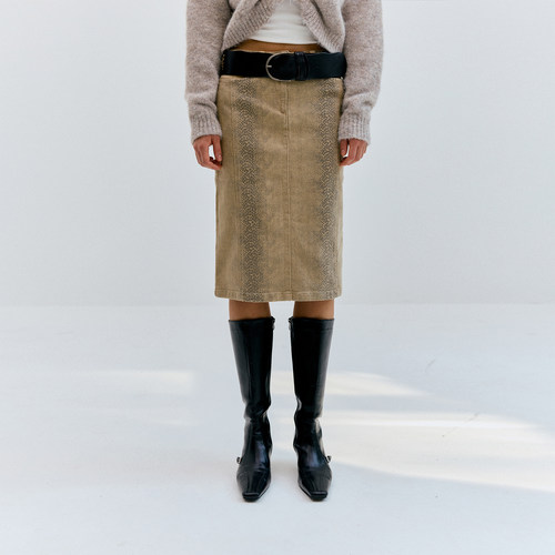 复古蛇纹做旧水洗印花直筒半裙