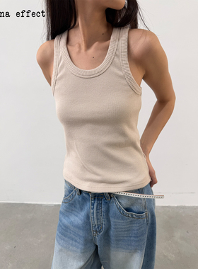 antenna effect 复古u领基础修身遮副乳坑条肌理坦克背心打底上衣