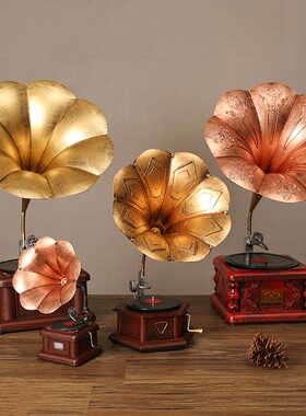 热销美式复古留声机摆件客厅酒柜装饰欧式民国唱片机模型店铺摆设