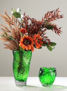 热销轻奢绿色琉璃可水培花瓶艺术摆件客厅样板间玄关餐桌插花花器