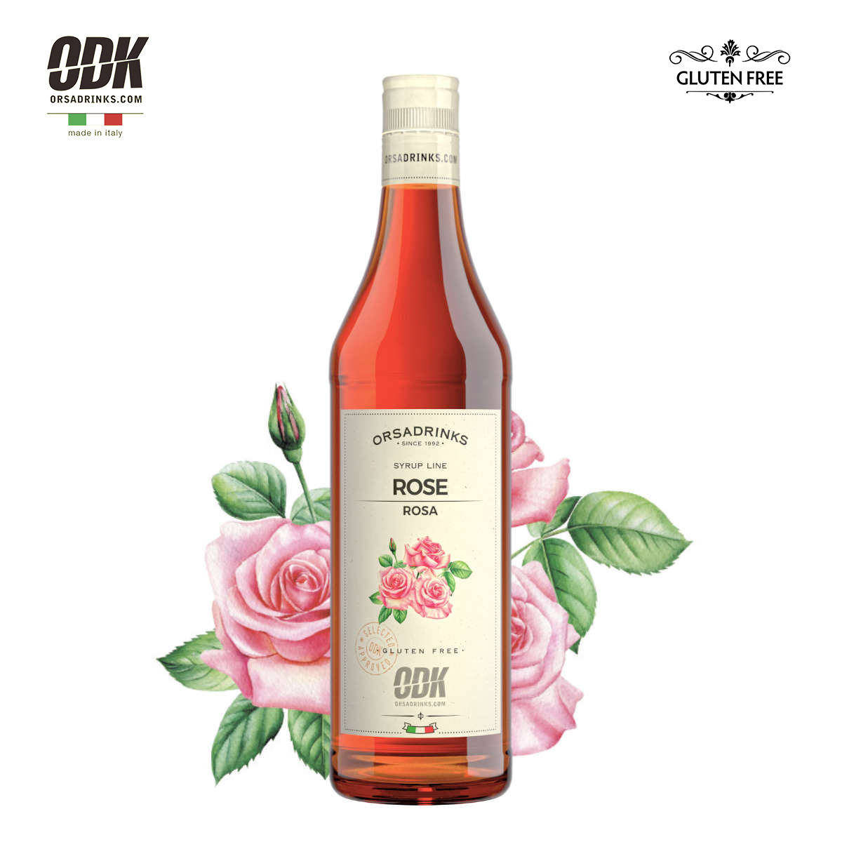 ODK玫瑰花风味糖浆750ml/1kg 意大利进口纯正玫瑰调酒调茶拿铁