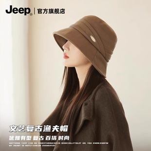 jeep吉普渔夫帽女冬季新款韩版百搭遮脸盆帽秋冬时尚防风护耳帽子