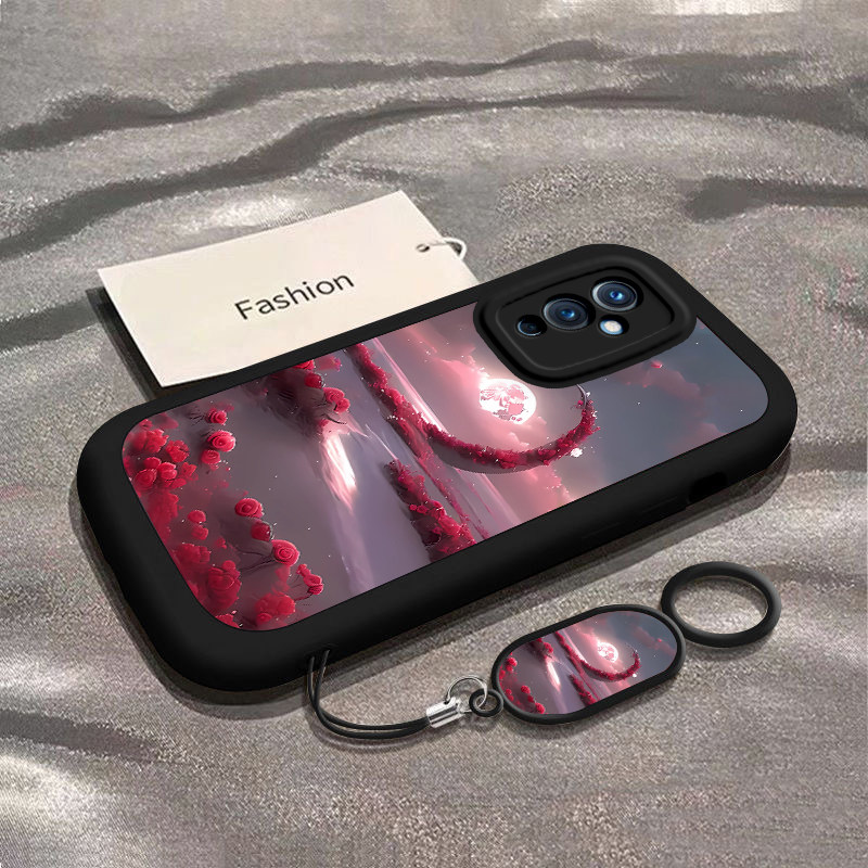 适用一加9手机壳1加9R防摔网红新款1+9RT可爱全包边磨砂oneplus创意男女卡通一十9Pro硅胶软壳潮牌红花海月亮