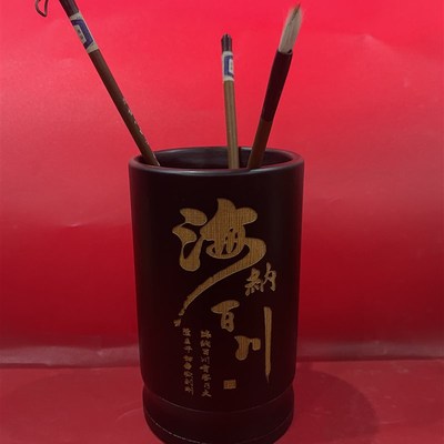 热销毛笔筒竹制品办公桌书房大容量收纳盒文房四宝摆件花瓶摆件