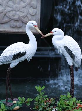 户外花园鱼池装饰仿真动物树脂白鹭庭院假山造景仙鹤摆件室外水池