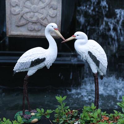 户外花园鱼池装饰仿真动物树脂白鹭庭院假山造景仙鹤摆件室外水池