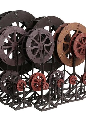 水车风车轮鱼缸吸水石假山流水喷泉摆件庭院园艺景观造景配件塑料