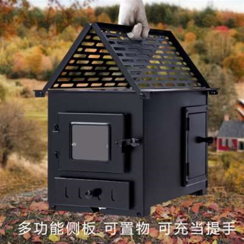 新款楚仪小型柴火炉户外烧烤炉家用取暖炉带烤箱炉子柴煤两用露营