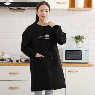 洋氣春夏薄款 工作服 罩衣2024新款 防水防油圍裙女廚房家用做飯長袖