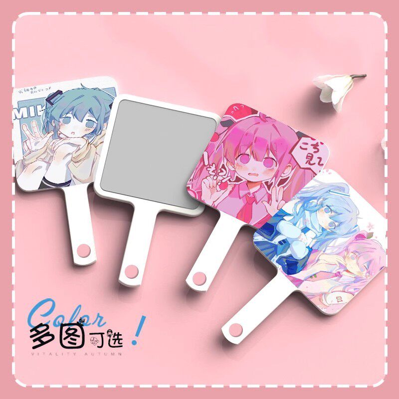 初音ins手持化妆学生补妆女迷你高颜值宿舍随身手柄拿便携小镜子