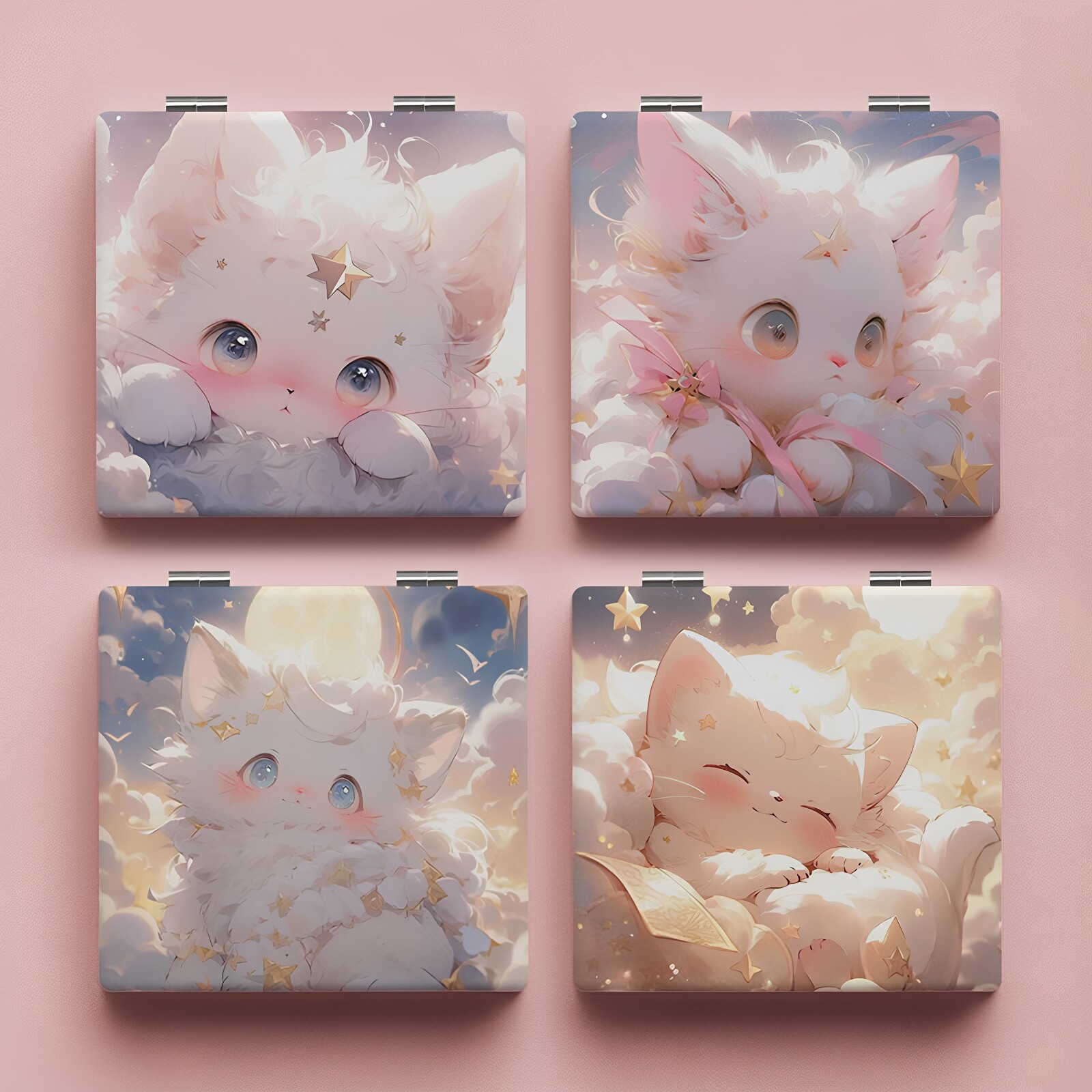 可爱猫咪双面化妆小镜子随身折叠