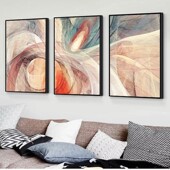 热销艺术轻奢黑白抽象线条客厅装 饰画现代简约沙发背景墙壁画三联