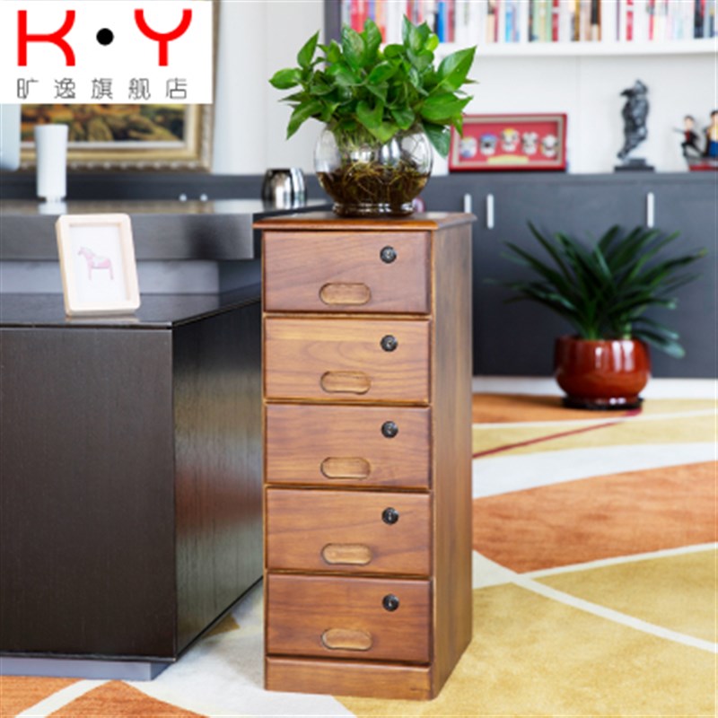 热销实木质文件柜矮柜小三斗带锁柜抽屉式收纳储物柜子办公室活动