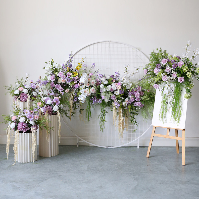 热销清新紫婚庆布置花卉迎宾场地假花路引壁挂结婚活动拍照背景仿