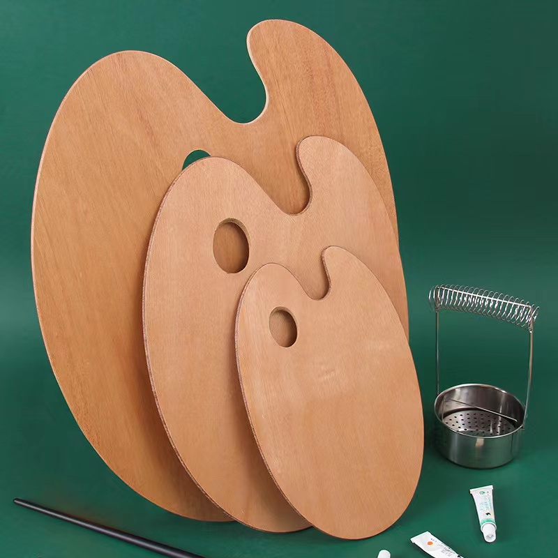 热销油画调色板美术生椭圆形木质水粉调色封油油画板大号调色盘