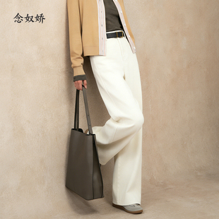 念奴娇3色宽松直筒裤女米白色牛仔裤冬季新品裤子女款卡其色裤子